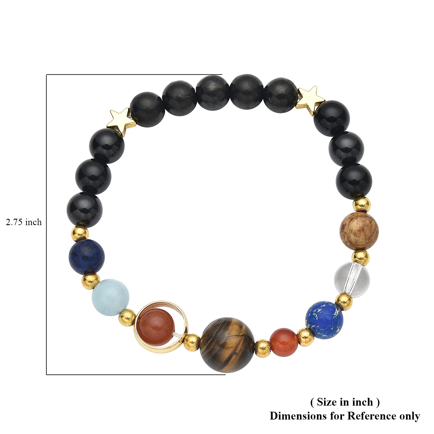 Shungite and Multi Gemstone Beaded Bracelet in Goldtone (6.50 In) 83.50 ctw
