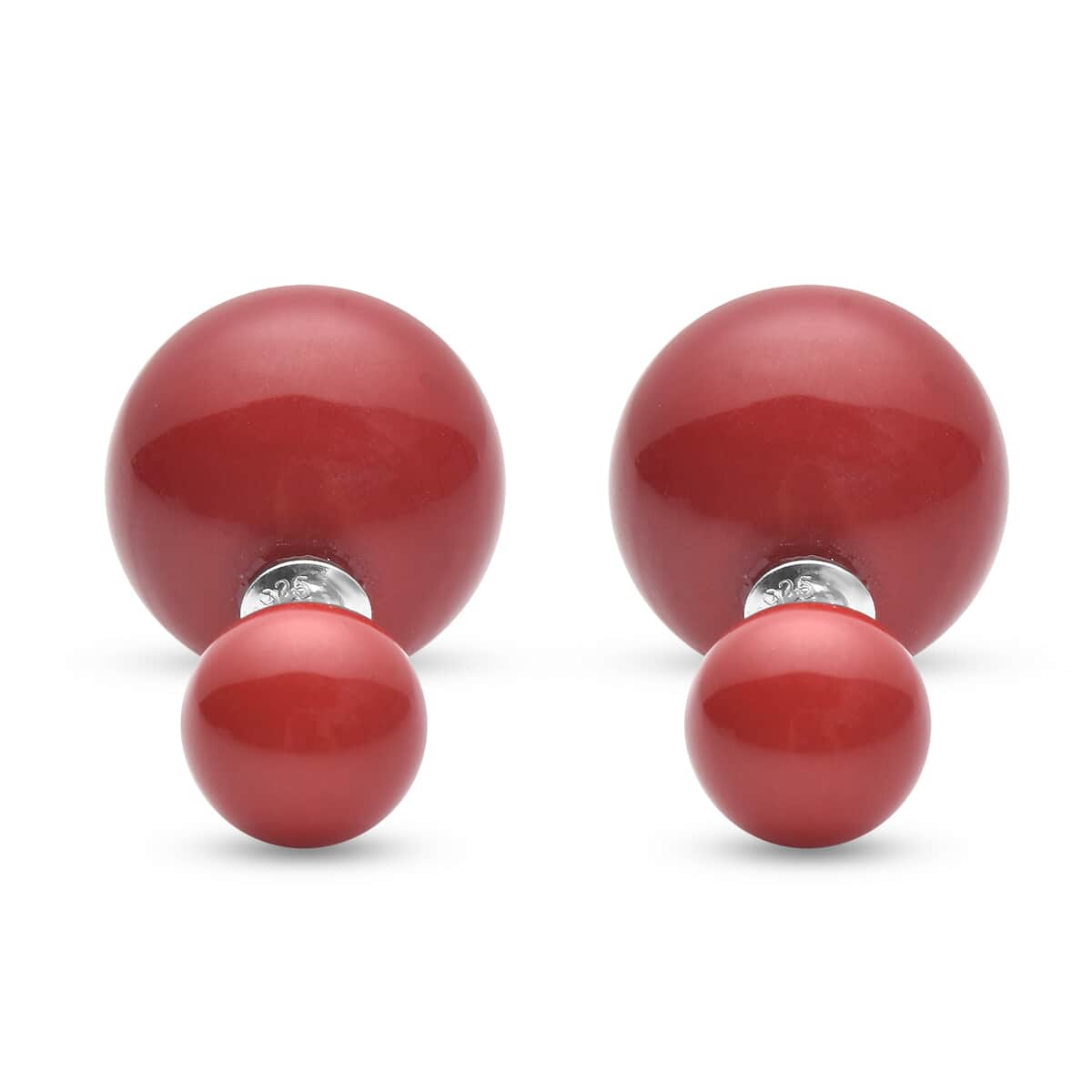 Red Shell Pearl Stud Earrings in Rhodium Over Sterling Silver image number 0