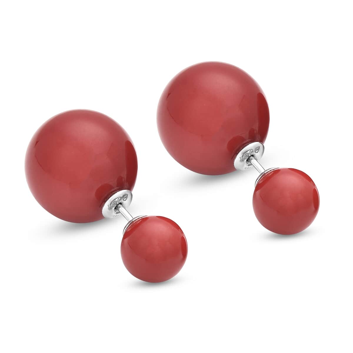 Red Shell Pearl Stud Earrings in Rhodium Over Sterling Silver image number 2