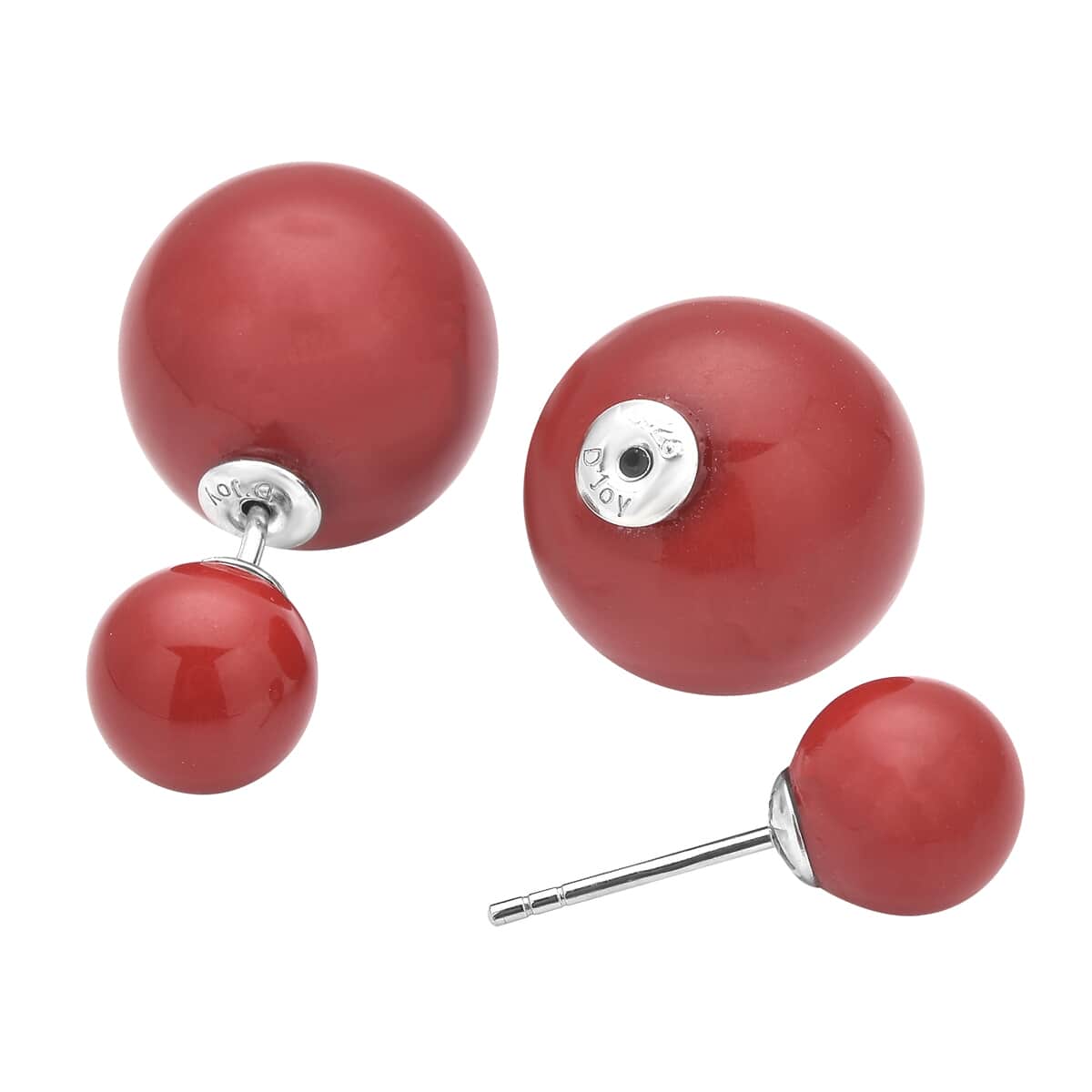 Red Shell Pearl Stud Earrings in Rhodium Over Sterling Silver image number 3