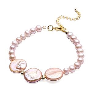 Purple Fresh Water Pearl and Purple Keshi Pearl Bracelet in Goldtone (7.50 In)