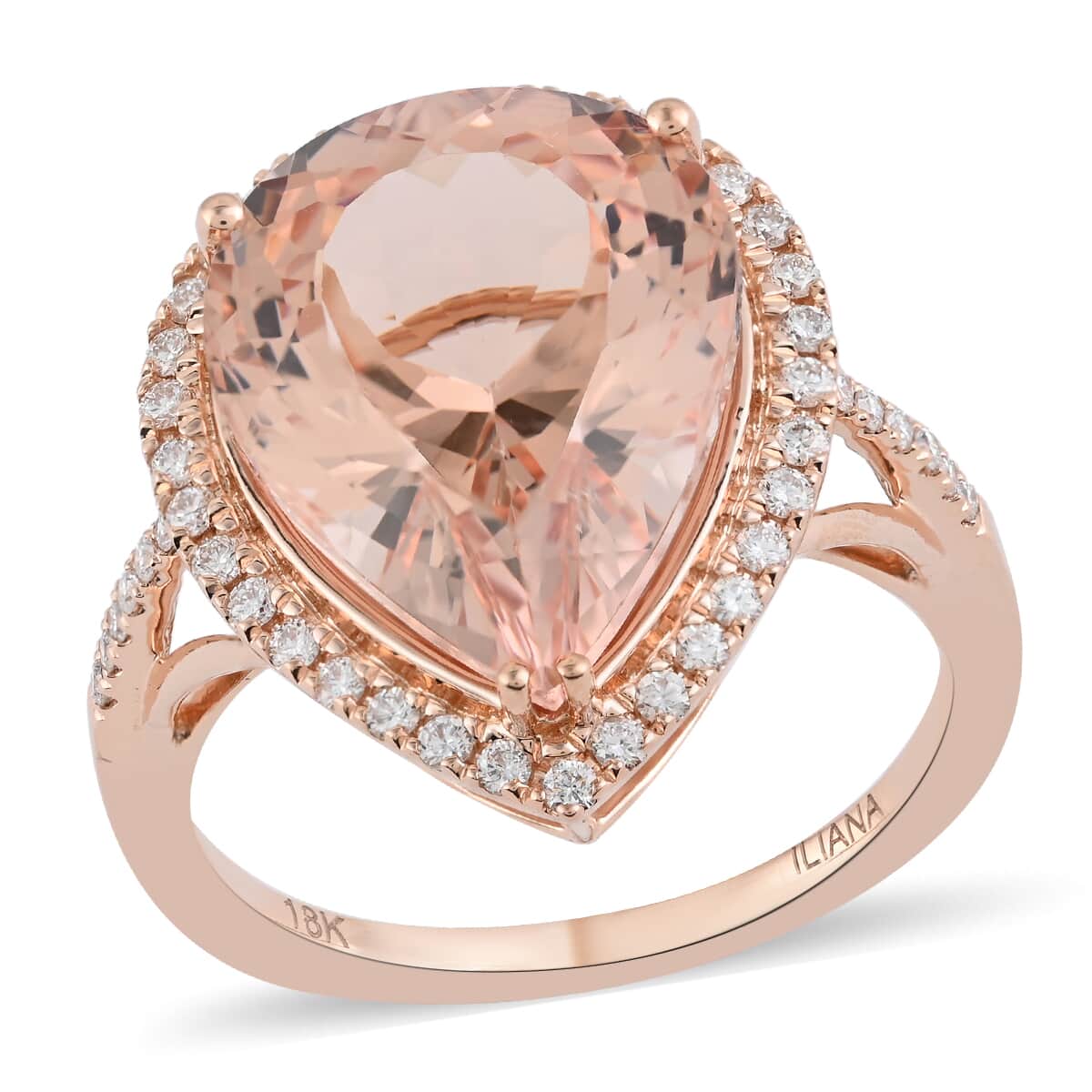 Certified Iliana 18K Rose Gold AAA Marropino Morganite and G-H SI Diamond Ring (Size 7.0) 4.40 Grams 8.00 ctw image number 0