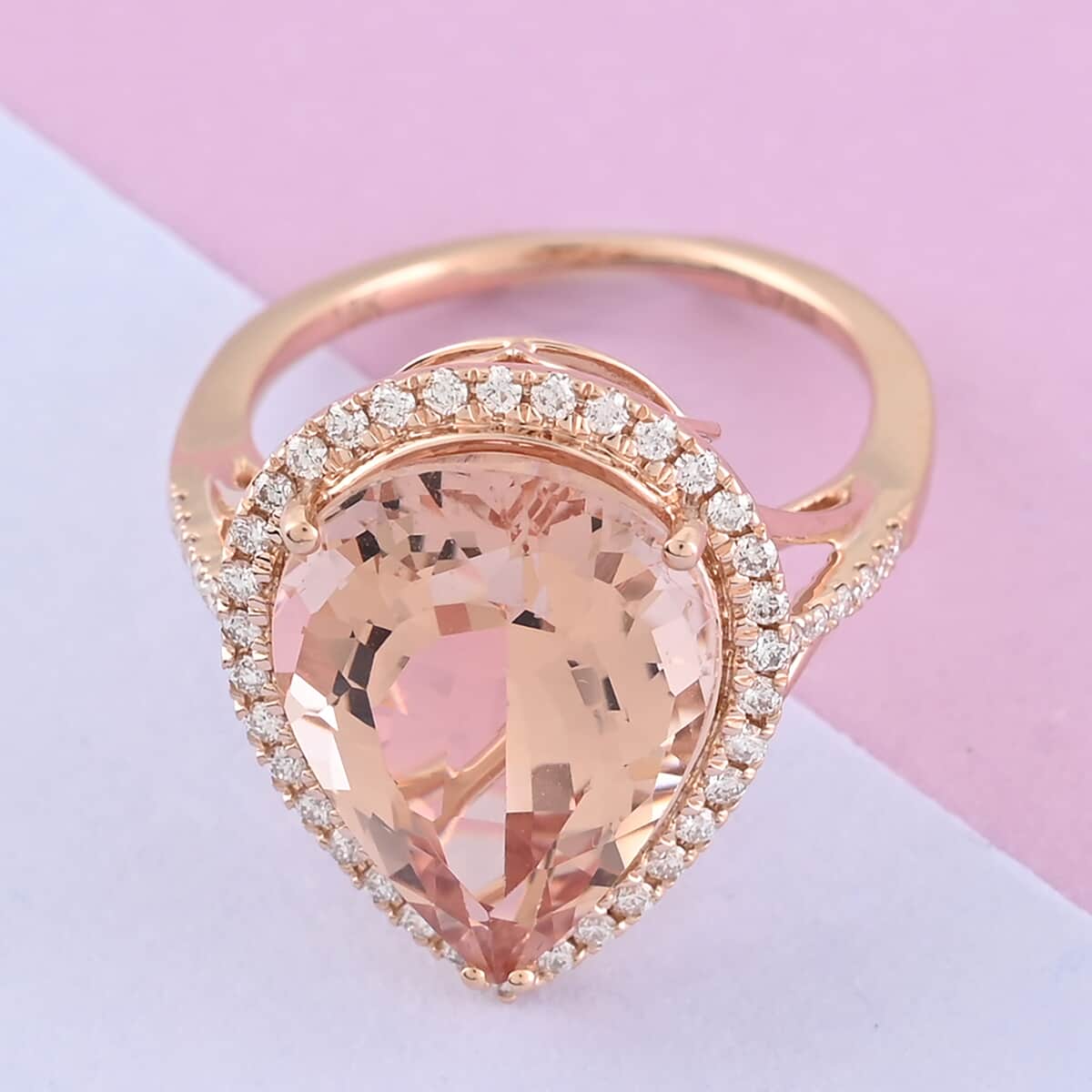 Certified Iliana 18K Rose Gold AAA Marropino Morganite and G-H SI Diamond Ring (Size 7.0) 4.40 Grams 8.00 ctw image number 1