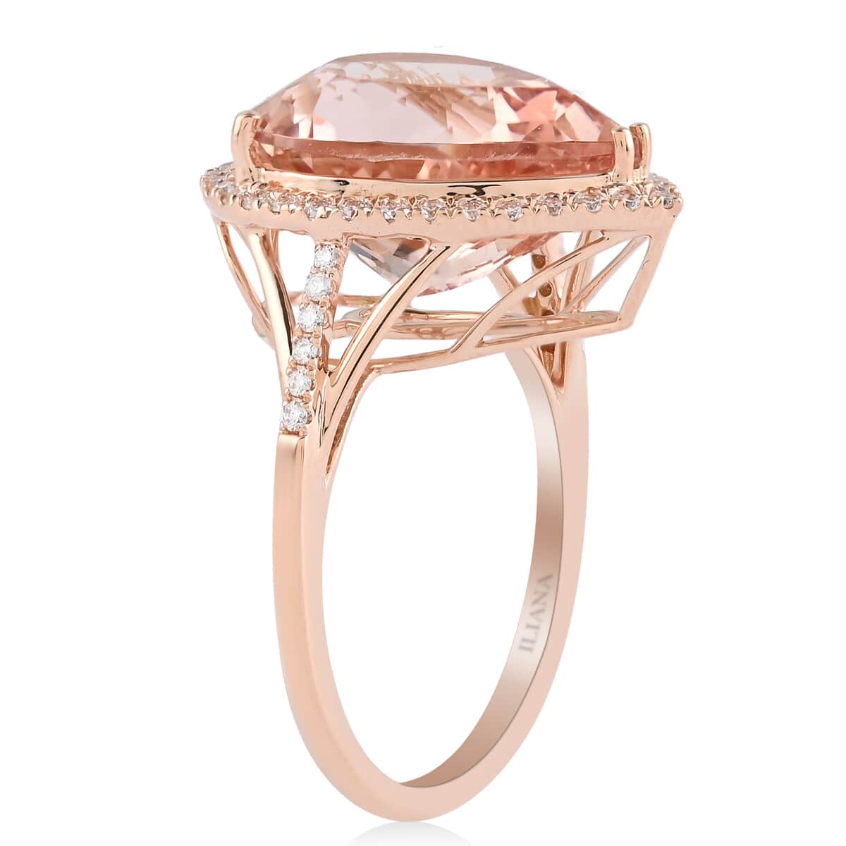 Certified Iliana 18K Rose Gold AAA Marropino Morganite and G-H SI Diamond Ring (Size 7.0) 4.40 Grams 8.00 ctw image number 3