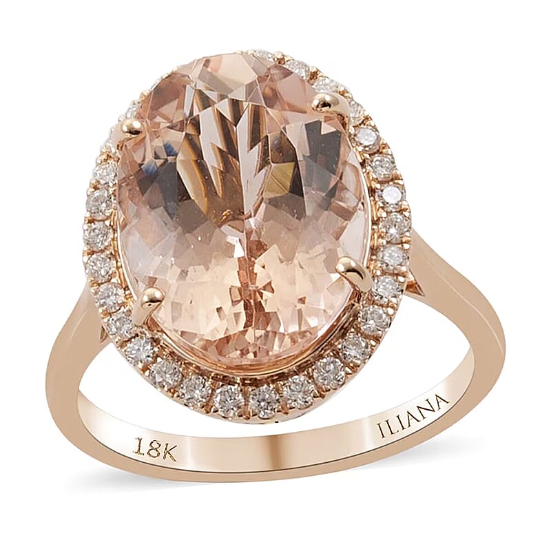  Iliana AAA Marropino Morganite and G-H SI Diamond 5.70 ctw Halo Ring in 18K Rose Gold (Size 6.0) 3.50 Grams