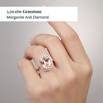  Iliana AAA Marropino Morganite and G-H SI Diamond 5.70 ctw Halo Ring in 18K Rose Gold (Size 6.0) 3.50 Grams