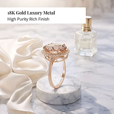  Iliana AAA Marropino Morganite and G-H SI Diamond 5.70 ctw Halo Ring in 18K Rose Gold (Size 6.0) 3.50 Grams