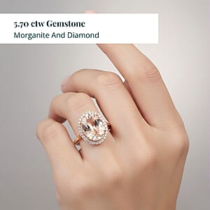 Certified and Appraised Iliana AAA Marropino Morganite and G-H SI Diamond 5.70 ctw Halo Ring in 18K Rose Gold (Size 7.0) 3.50 Grams