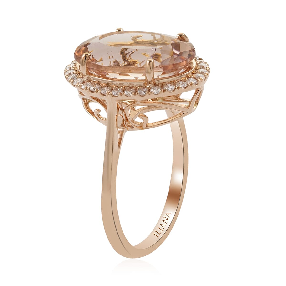 Certified and Appraised Iliana AAA Marropino Morganite and G-H SI Diamond 5.70 ctw Halo Ring in 18K Rose Gold (Size 8.0) 3.50 Grams image number 3