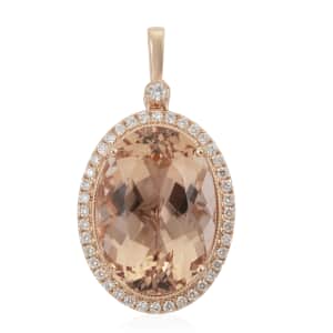 Appraised Iliana 18K Rose Gold AAA Marropino Morganite and G-H SI Diamond Halo Pendant 4.10 Grams 12.15 ctw