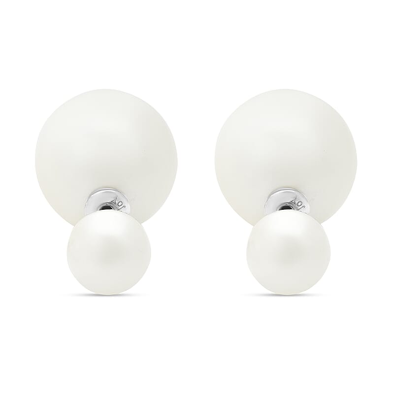 White Shell Pearl Stud Earrings in Rhodium Over Sterling Silver
