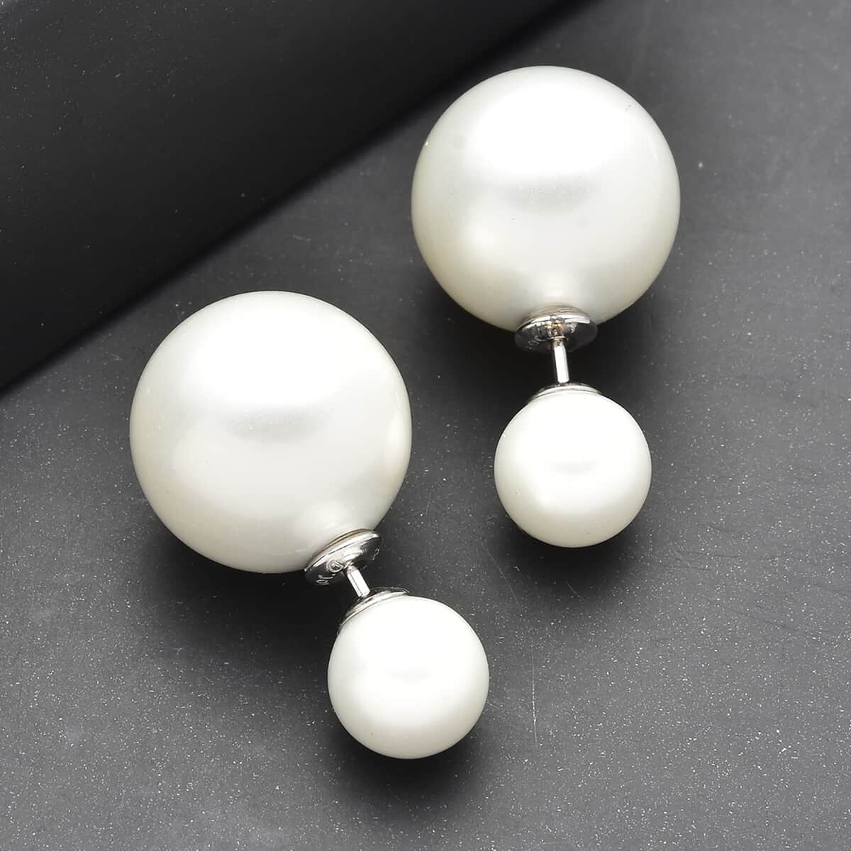 White Shell Pearl Stud Earrings in Rhodium Over Sterling Silver image number 1