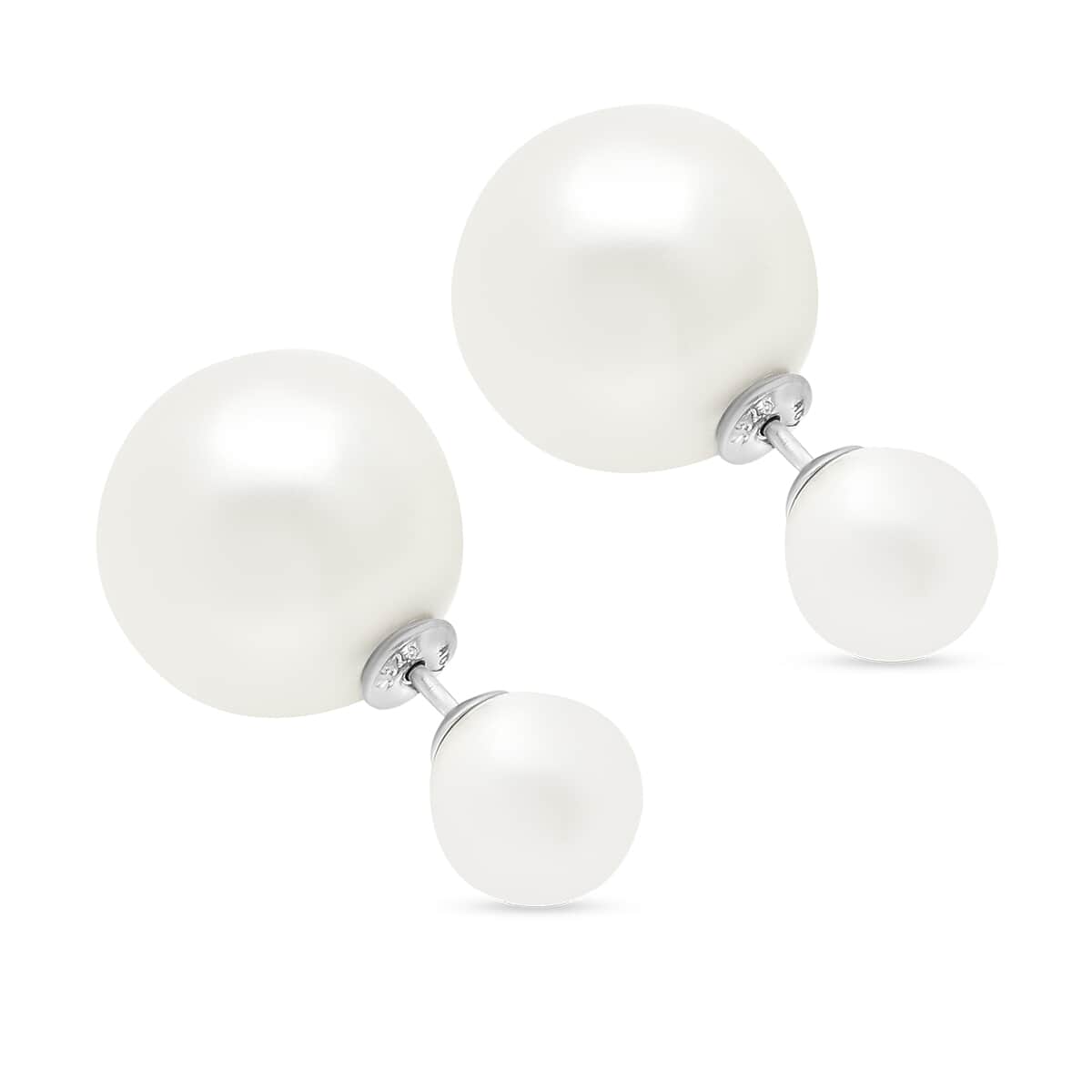 White Shell Pearl Stud Earrings in Rhodium Over Sterling Silver image number 2