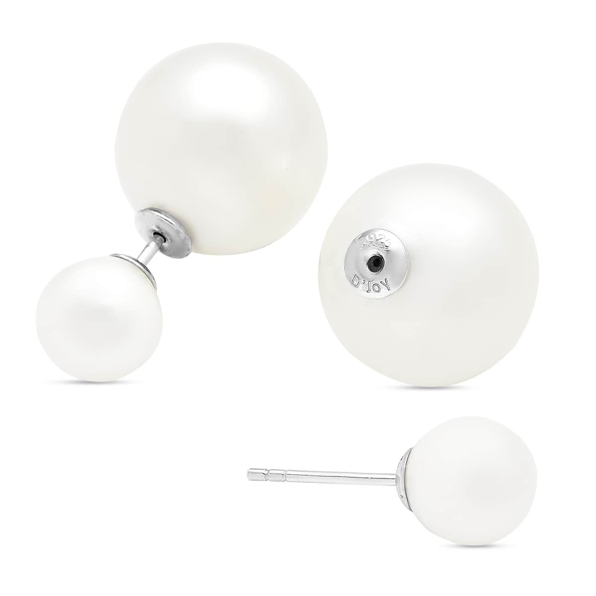 White Shell Pearl Stud Earrings in Rhodium Over Sterling Silver image number 3