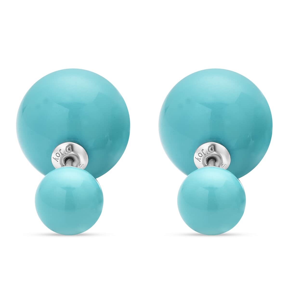Turquoise Blue Shell Pearl Stud Earrings in Rhodium Over Sterling Silver image number 0