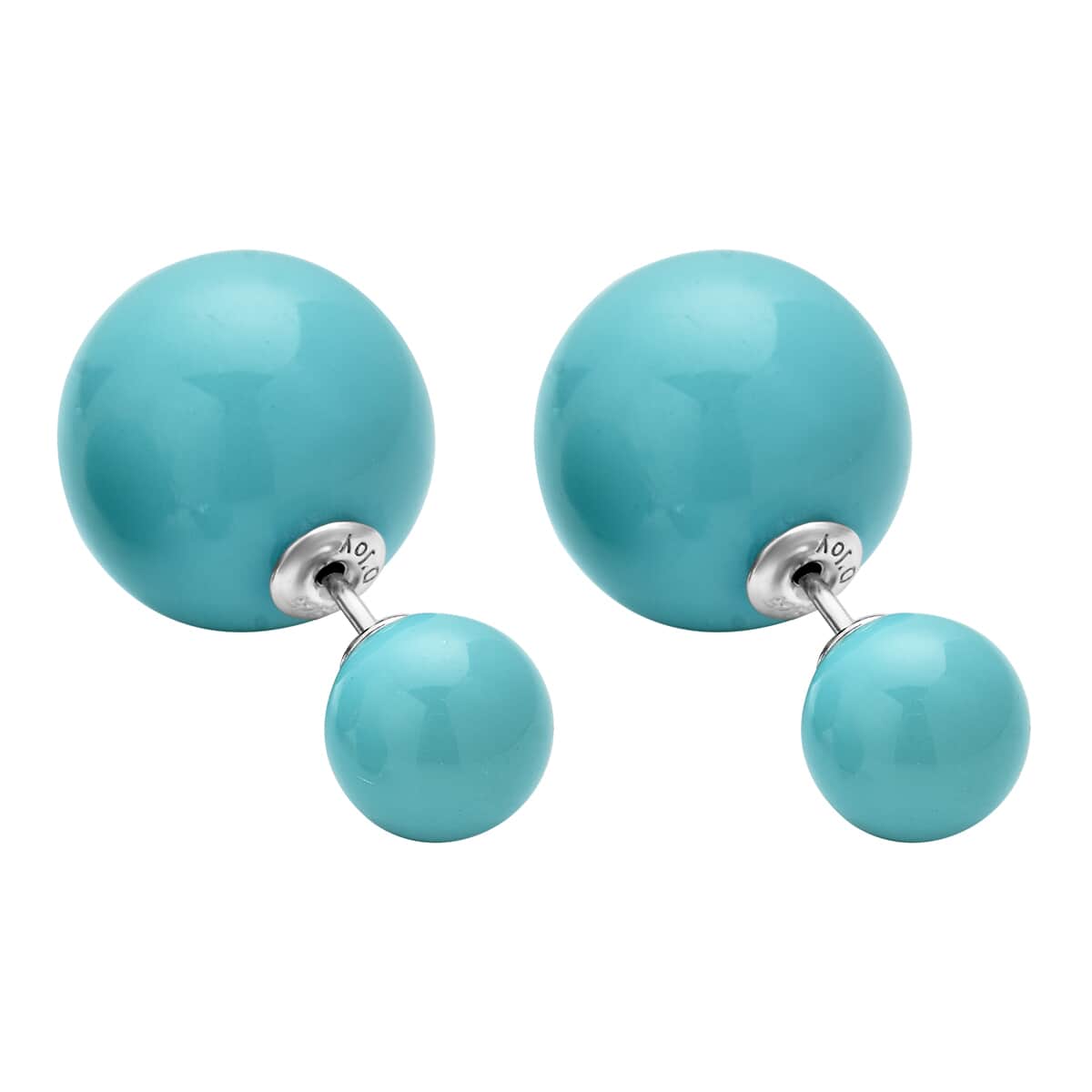 Turquoise Blue Shell Pearl Stud Earrings in Rhodium Over Sterling Silver image number 2