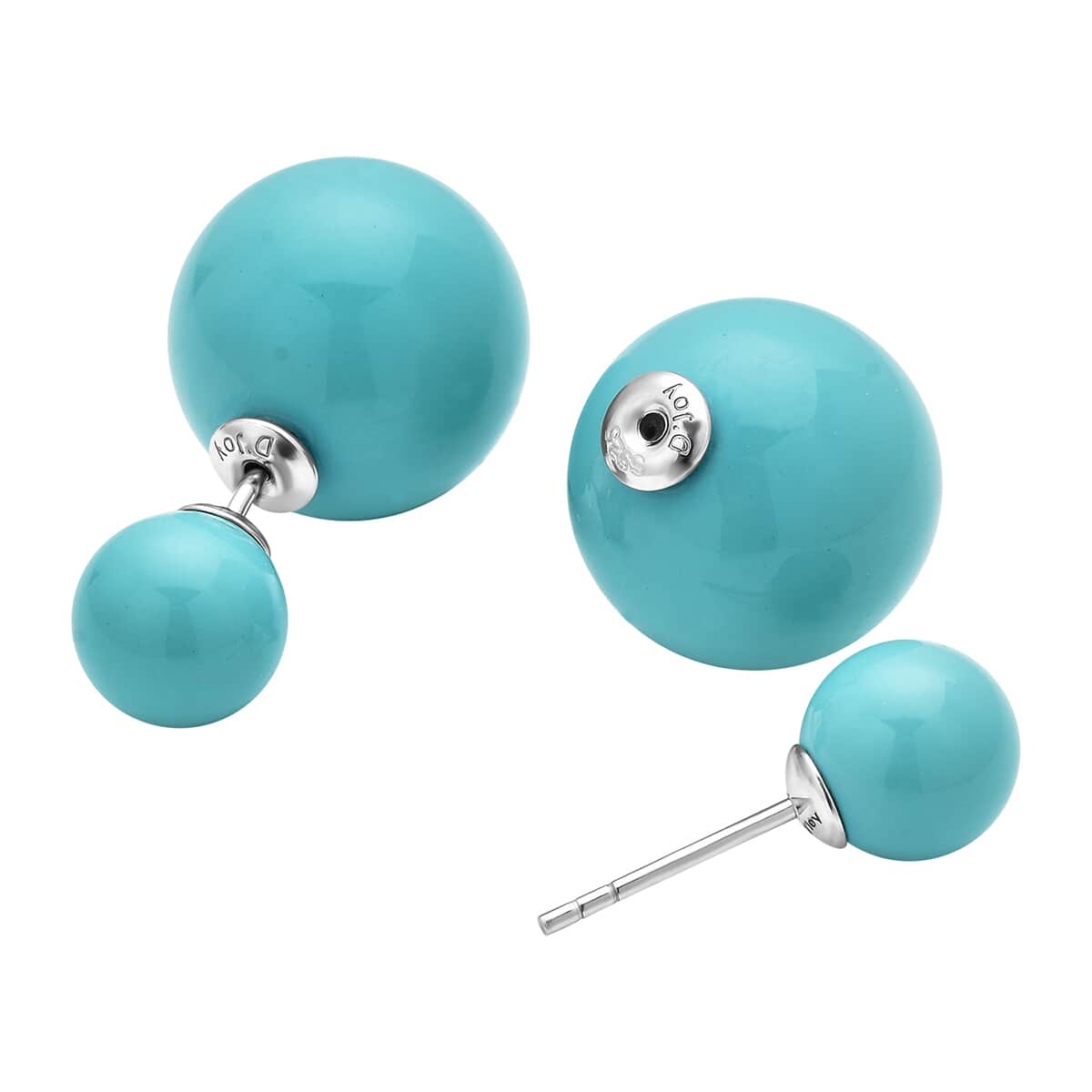 Turquoise Blue Shell Pearl Stud Earrings in Rhodium Over Sterling Silver image number 3