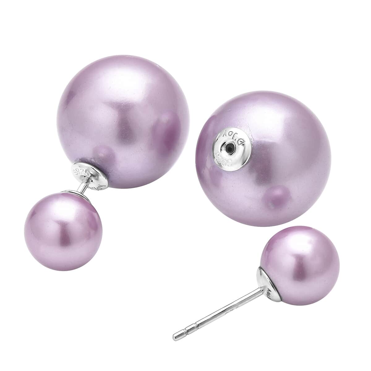 Purple Shell Pearl Stud Earrings in Rhodium Over Sterling Silver image number 3