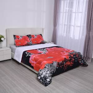 Homesmart Red Floral 3D Digital Print Pattern Microfiber Comforter and Pillow Cover - Queen, Best Comforter Sets, Bed Comforters, Comforter Set for Bedroom