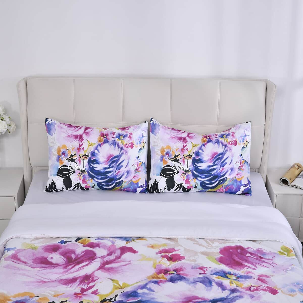Homesmart Fuchsia Floral 3D Digital Print Pattern Microfiber Comforter and Pillow Cover - Queen, Best Comforter Sets, Bed Comforters, Comforter Set for Bedroom image number 3