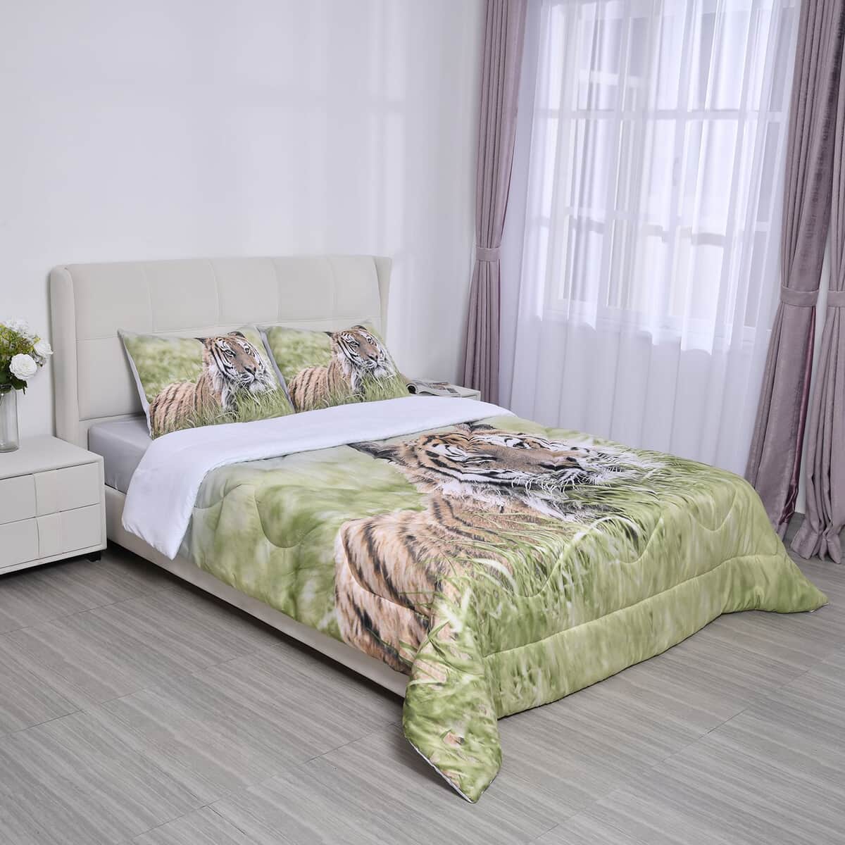 Homesmart Green Tiger 3D Digital Print Pattern Microfiber Comforter and Pillow Cover - King , Best Comforter Sets , Bed Comforters , Comforter Set for Bedroom image number 0