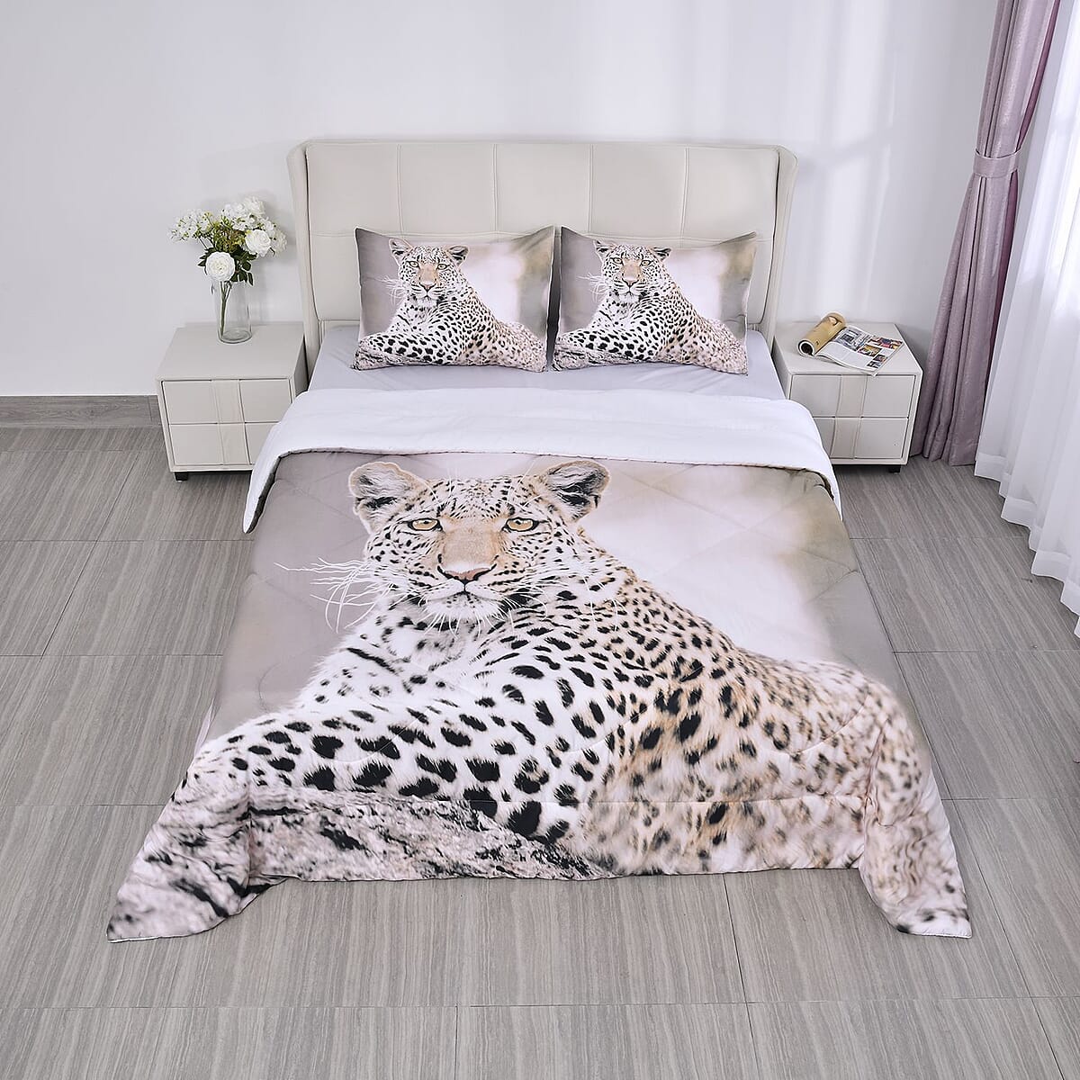 Homesmart Gray Leopard 3D Digital Print Pattern Microfiber Comforter and Pillow Cover - Queen , Best Comforter Sets , Bed Comforters , Comforter Set for Bedroom image number 1