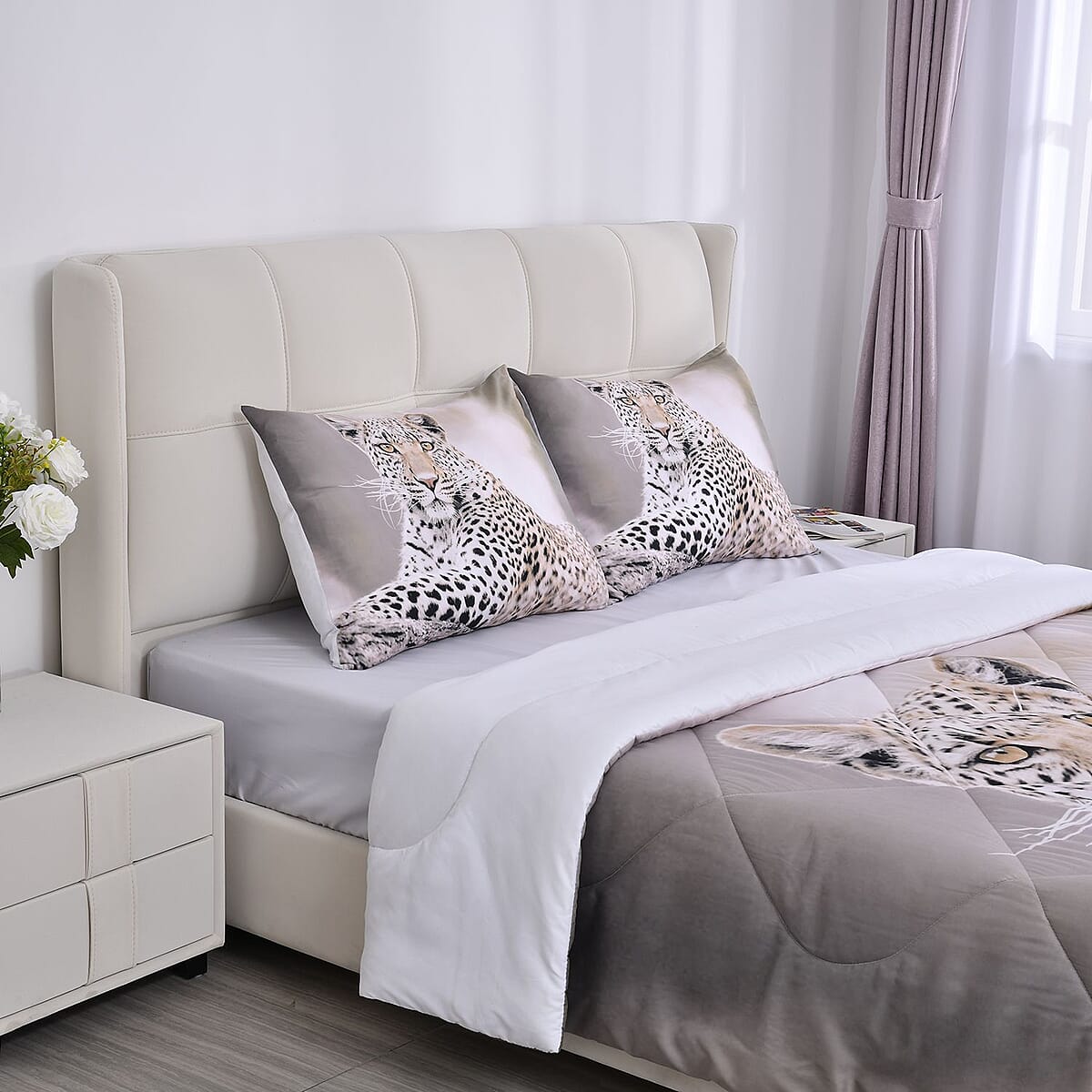 Homesmart Gray Leopard 3D Digital Print Pattern Microfiber Comforter and Pillow Cover - Queen , Best Comforter Sets , Bed Comforters , Comforter Set for Bedroom image number 2
