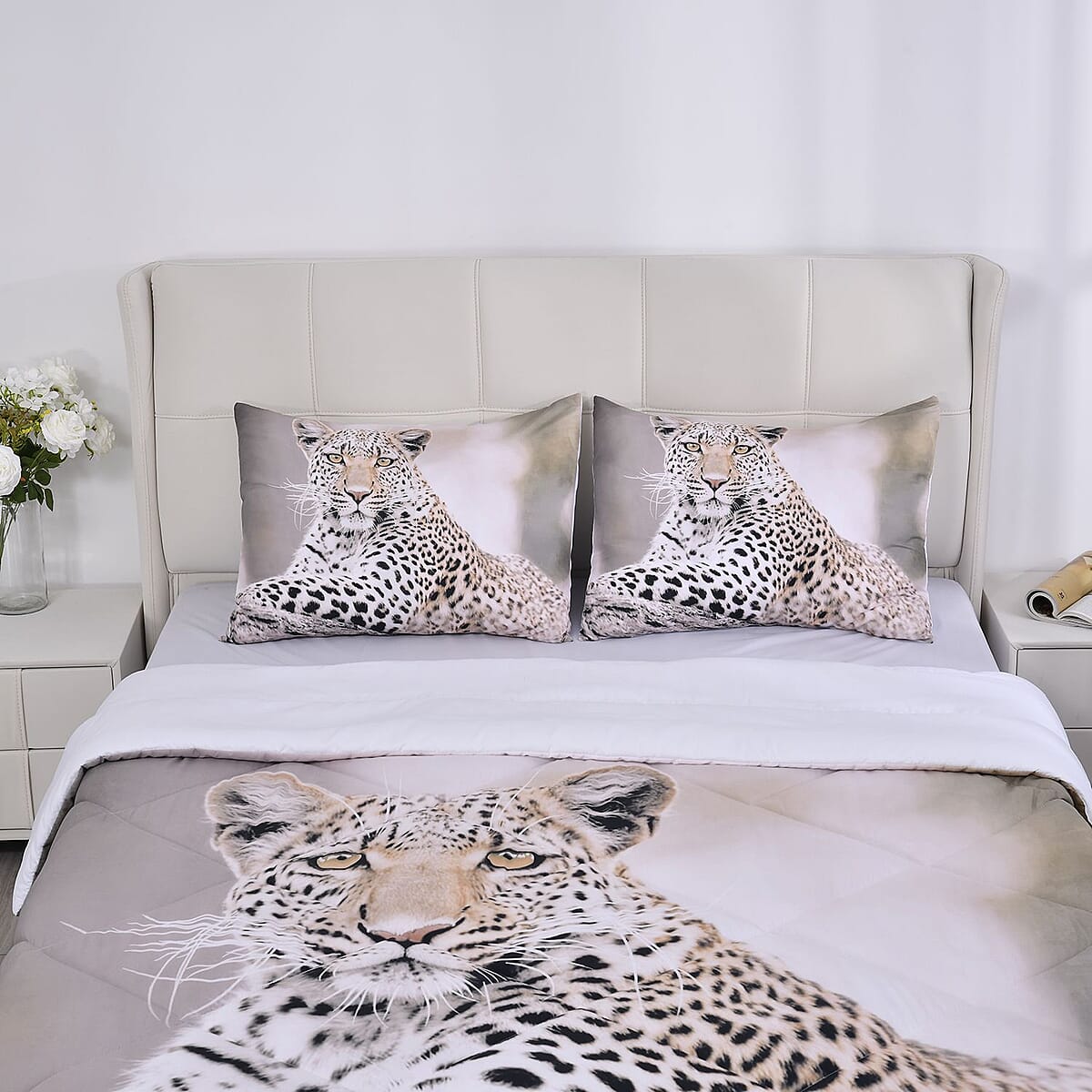 Homesmart Gray Leopard 3D Digital Print Pattern Microfiber Comforter and Pillow Cover - Queen , Best Comforter Sets , Bed Comforters , Comforter Set for Bedroom image number 3