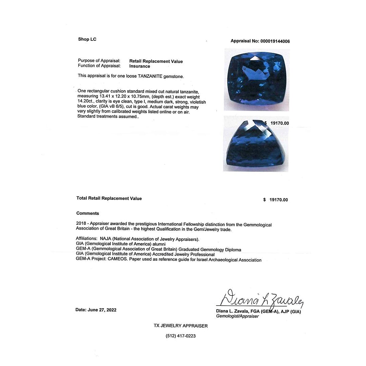 Certified & Appraised AAAA Tanzanite (Oct Free Size) 14.00 ctw image number 3