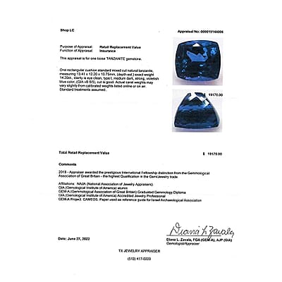 Certified & Appraised AAAA Tanzanite (Oct Free Size) 14.00 ctw
