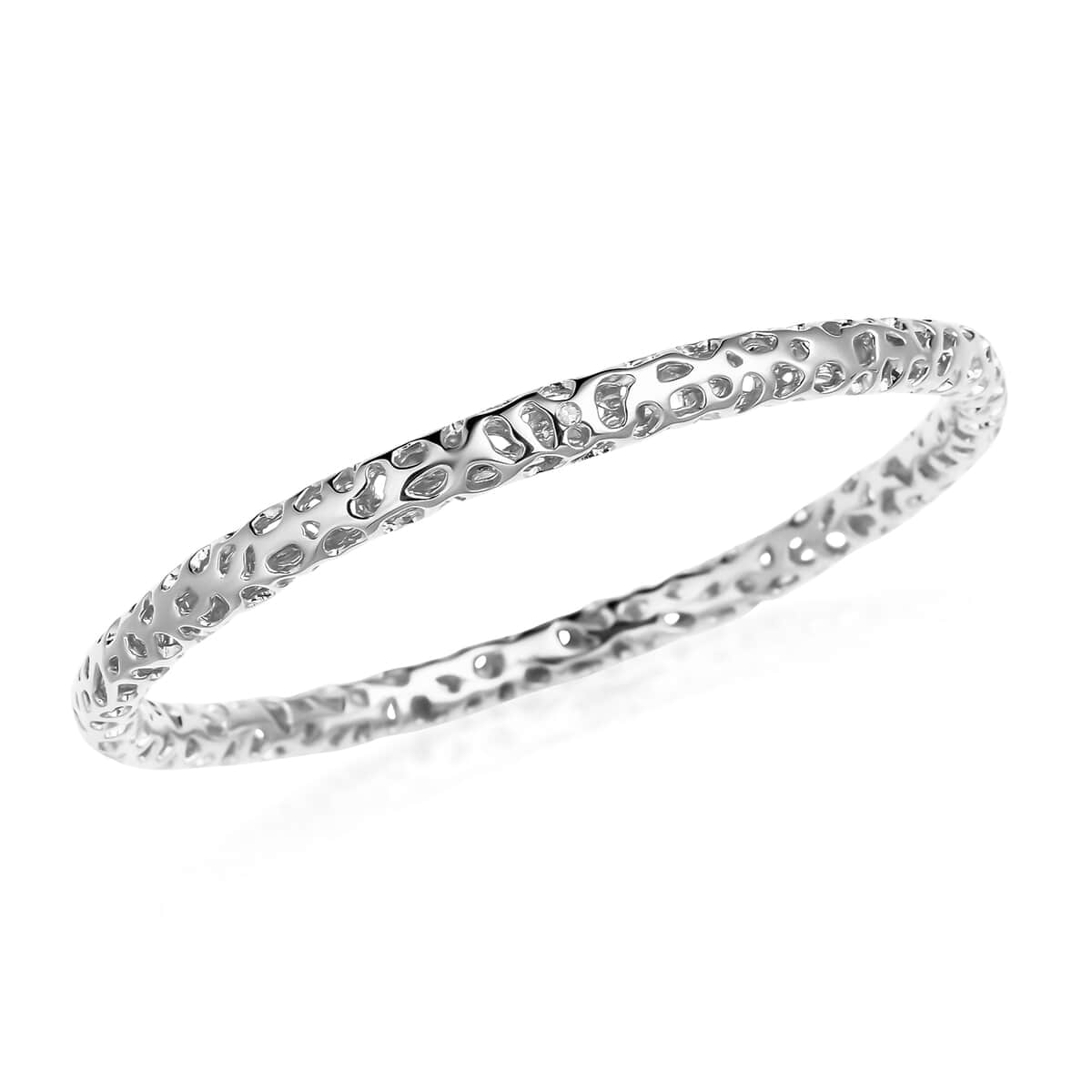 Diamond Accent Bangle Bracelet in Rhodium Over Sterling Silver (8 In) 17 Grams image number 0