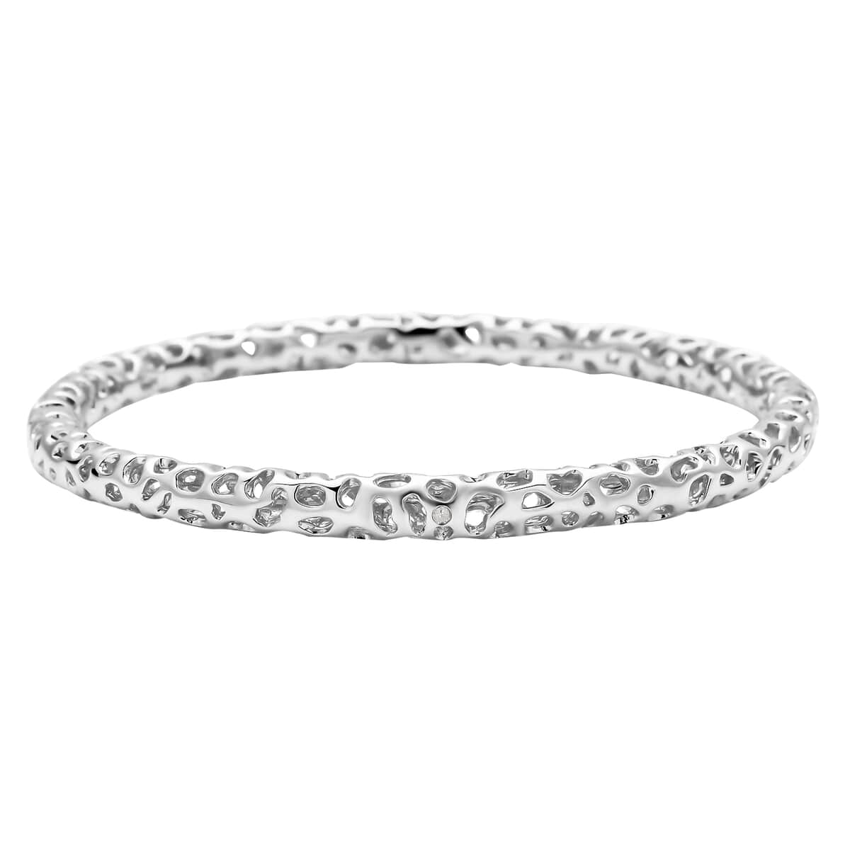Diamond Accent Bangle Bracelet in Rhodium Over Sterling Silver (8 In) 17 Grams image number 2