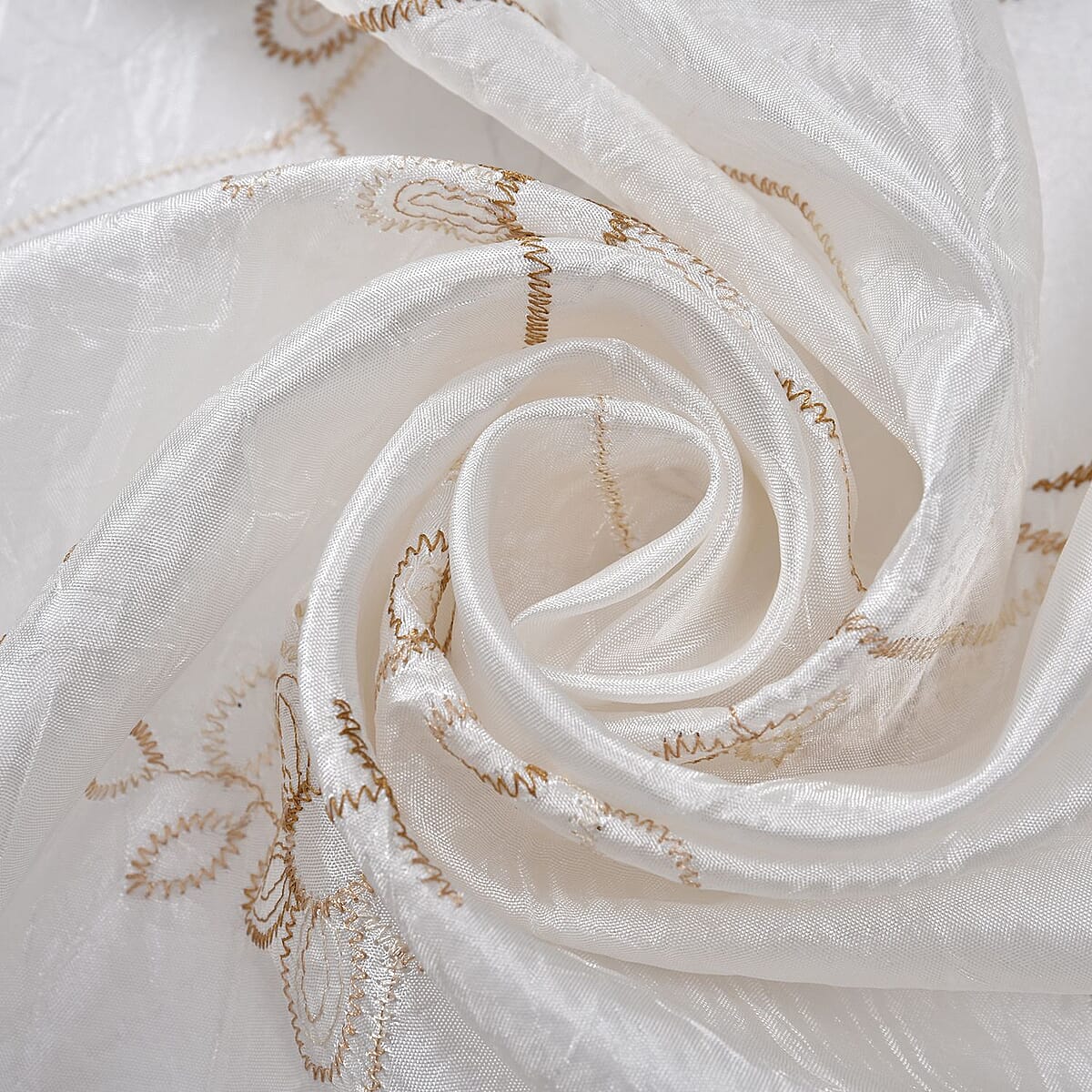 Set of 2 White Embroidered Polyester Curtains with 8 Metal Grommets, Handwash Grommets Curtains Set For Door and Windows image number 5