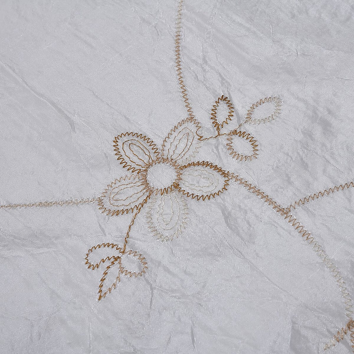 Set of 2 White Embroidered Polyester Curtains with 8 Metal Grommets, Handwash Grommets Curtains Set For Door and Windows image number 6