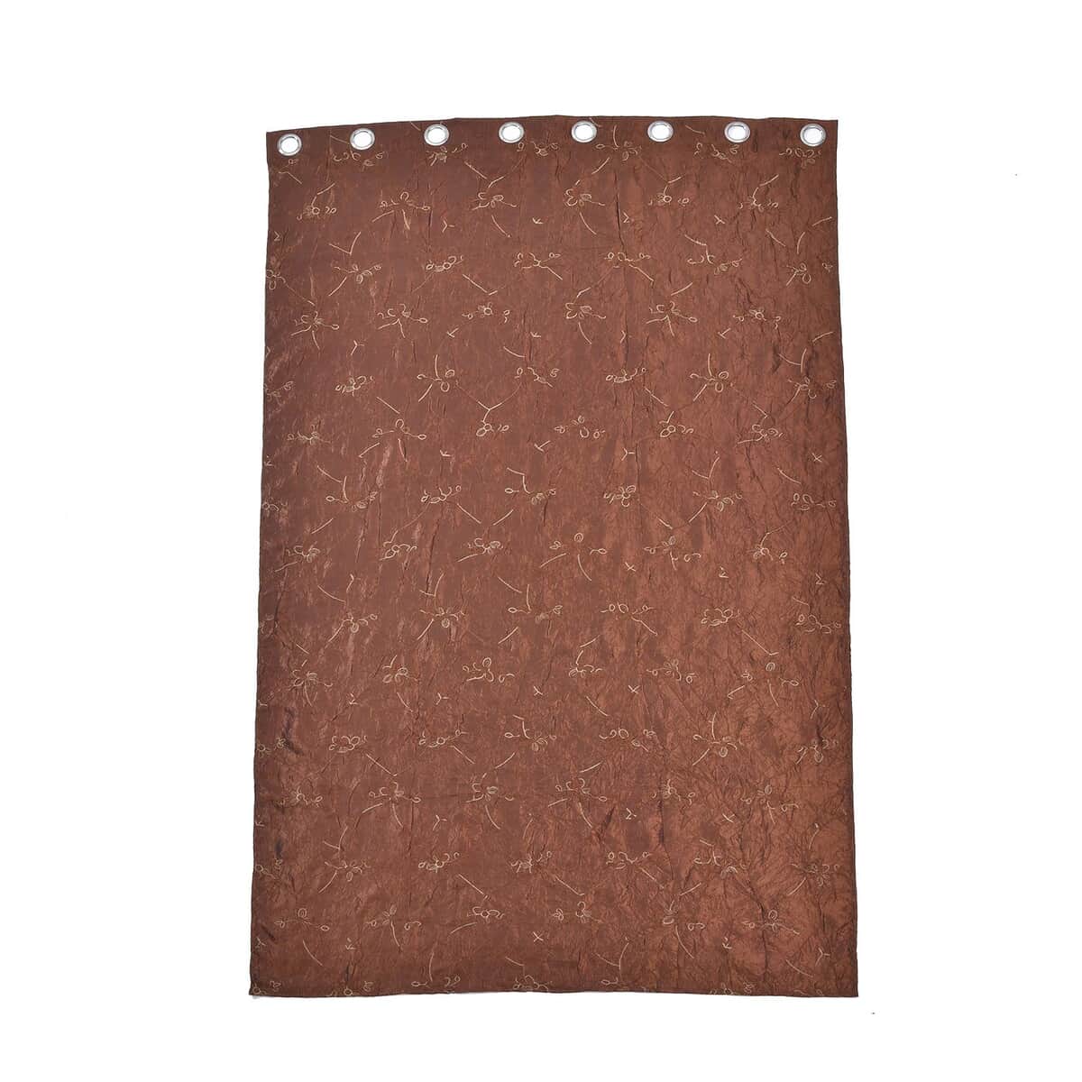 Set of 2 Brown Embroidered Polyester Curtains with 8 Metal Grommets, Handwash Grommets Curtains Set For Door and Windows image number 0