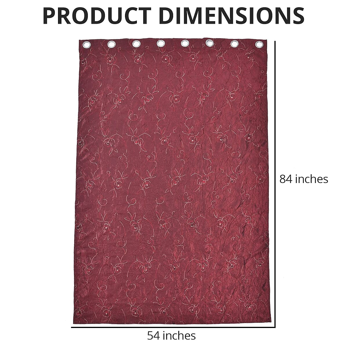 Set of 2 Burgundy Embroidered Polyester Curtains with 8 Metal Grommets, Handwash Grommets Curtains Set For Door and Windows image number 4