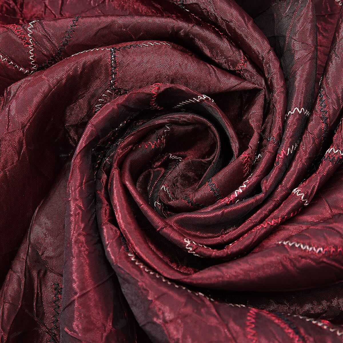 Set of 2 Burgundy Embroidered Polyester Curtains with 8 Metal Grommets, Handwash Grommets Curtains Set For Door and Windows image number 5