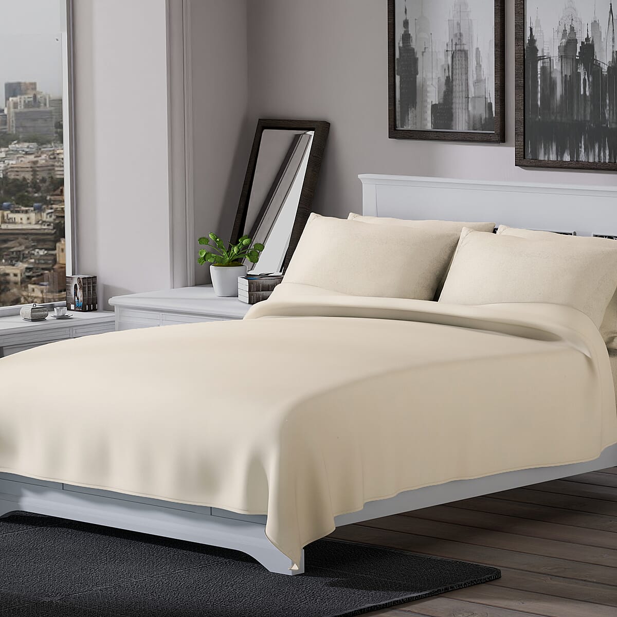 HOMESMART Beige Solid Microfiber 6pcs Sheet Set - Full image number 0