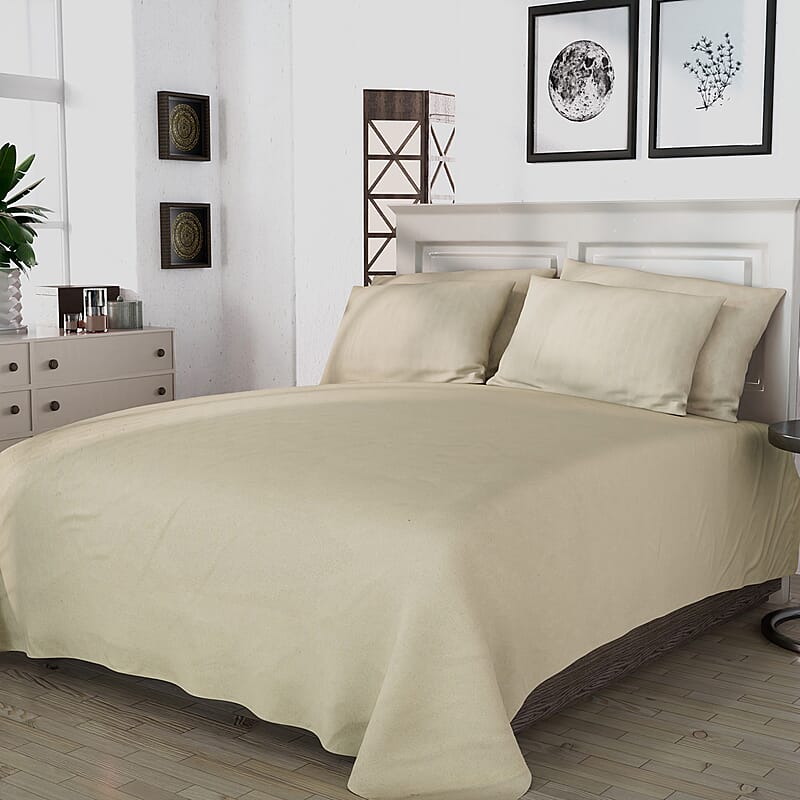 Homesmart Beige Embossed 6pcs Polyester Sheet Set - Queen, Bed Sheets, Fitted Sheet, Bed Sheet Set, Microfiber Sheets