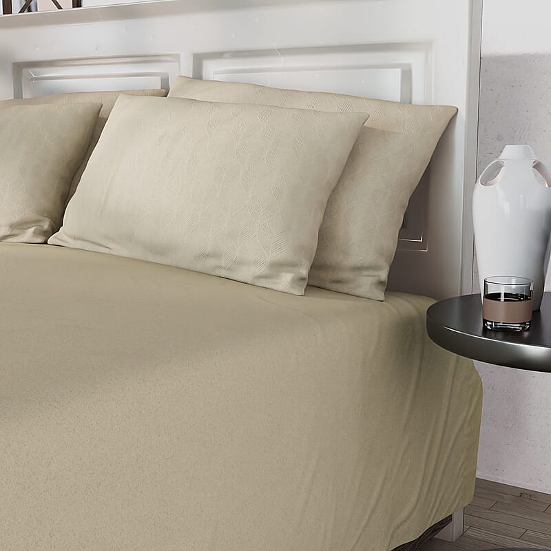 Homesmart Beige Embossed 6pcs Polyester Sheet Set - Queen, Bed Sheets, Fitted Sheet, Bed Sheet Set, Microfiber Sheets