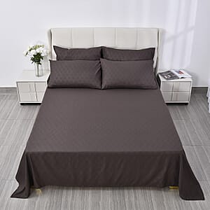 Homesmart Brown Embossed 6pcs Polyester Sheet Set - Queen, Bed Sheets, Fitted Sheet, Bed Sheet Set, Microfiber Sheets