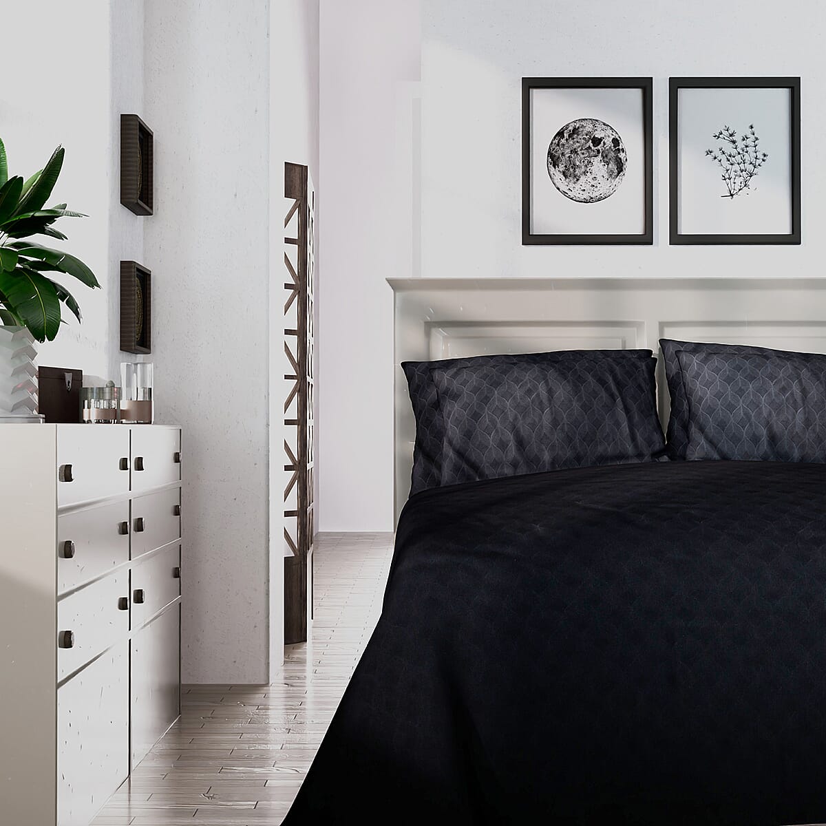 HOMESMART Black Embossed 6pcs Polyester Sheet Set - King , Bed Sheets , Fitted Sheet , Bed Sheet Set , Microfiber Sheets image number 2