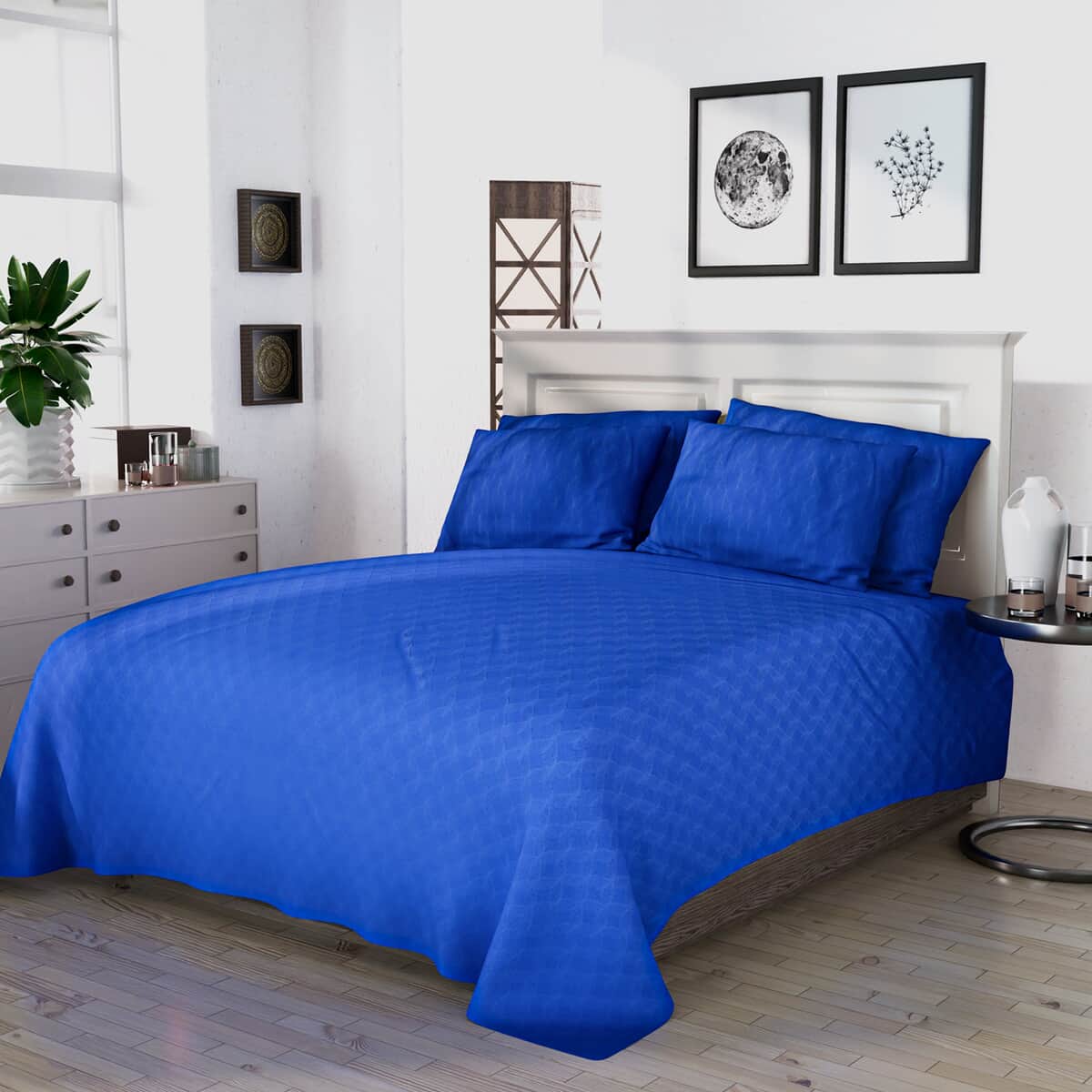 Homesmart Classic Blue Embossed 6pcs Polyester Sheet Set - Queen, Bed Sheets, Fitted Sheet, Bed Sheet Set, Microfiber Sheets image number 0