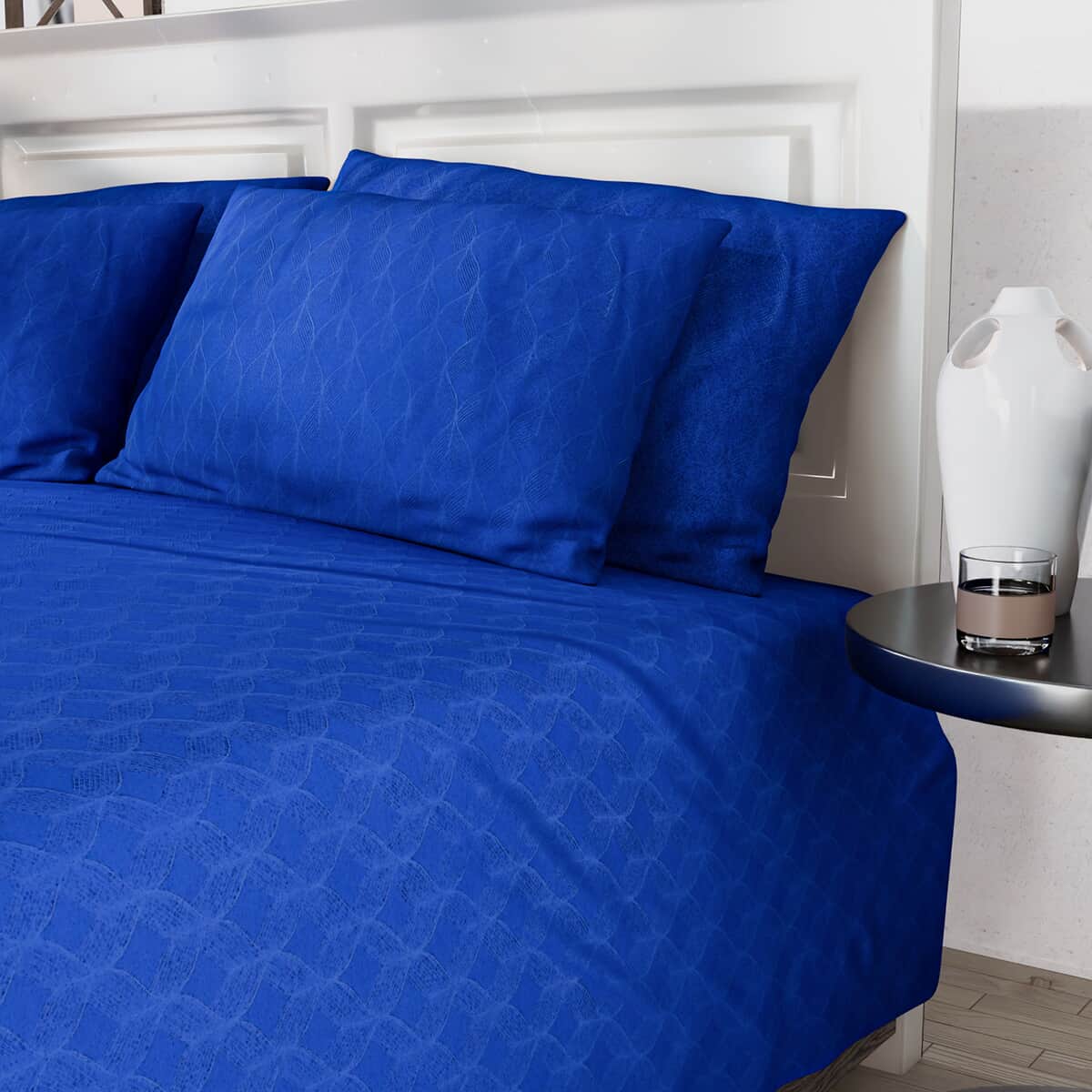 Homesmart Classic Blue Embossed 6pcs Polyester Sheet Set - Queen, Bed Sheets, Fitted Sheet, Bed Sheet Set, Microfiber Sheets image number 1