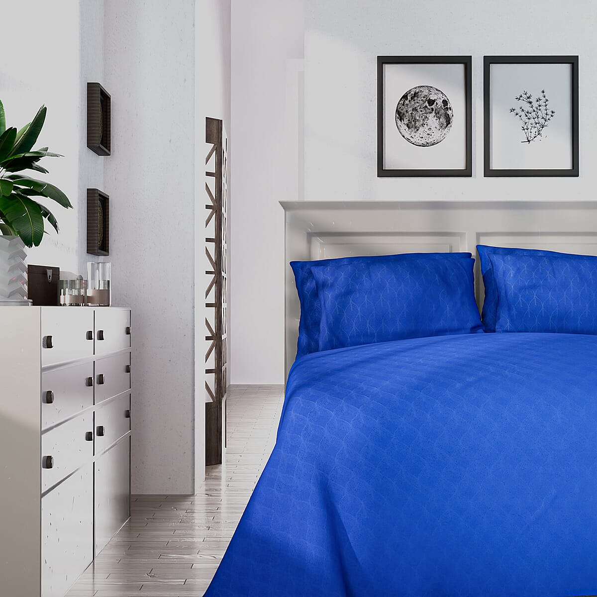 Homesmart Classic Blue Embossed 6pcs Polyester Sheet Set - King , Bed Sheets , Fitted Sheet , Bed Sheet Set , Microfiber Sheets image number 2