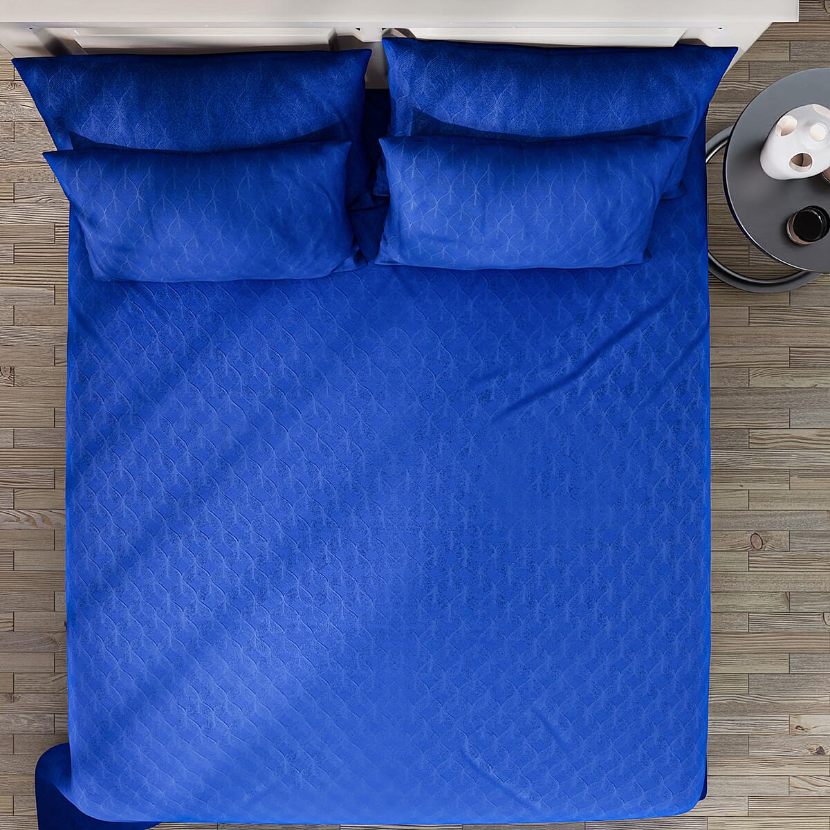 Homesmart Classic Blue Embossed 6pcs Polyester Sheet Set - King , Bed Sheets , Fitted Sheet , Bed Sheet Set , Microfiber Sheets image number 3