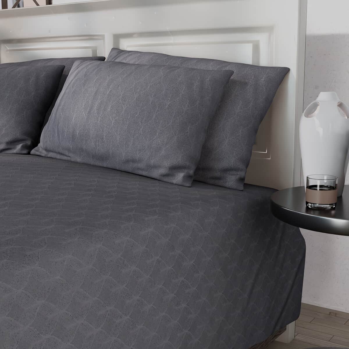 Homesmart Charcoal Gray Embossed 6pcs Polyester Sheet Set - Queen, Bed Sheets, Fitted Sheet, Bed Sheet Set, Microfiber Sheets image number 1