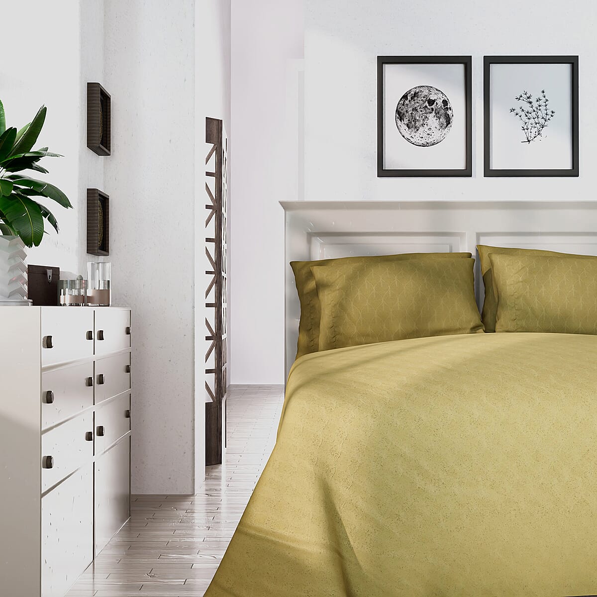 Homesmart Light Green Embossed 6pcs Polyester Sheet Set - Queen, Bed Sheets, Fitted Sheet, Bed Sheet Set, Microfiber Sheets image number 2