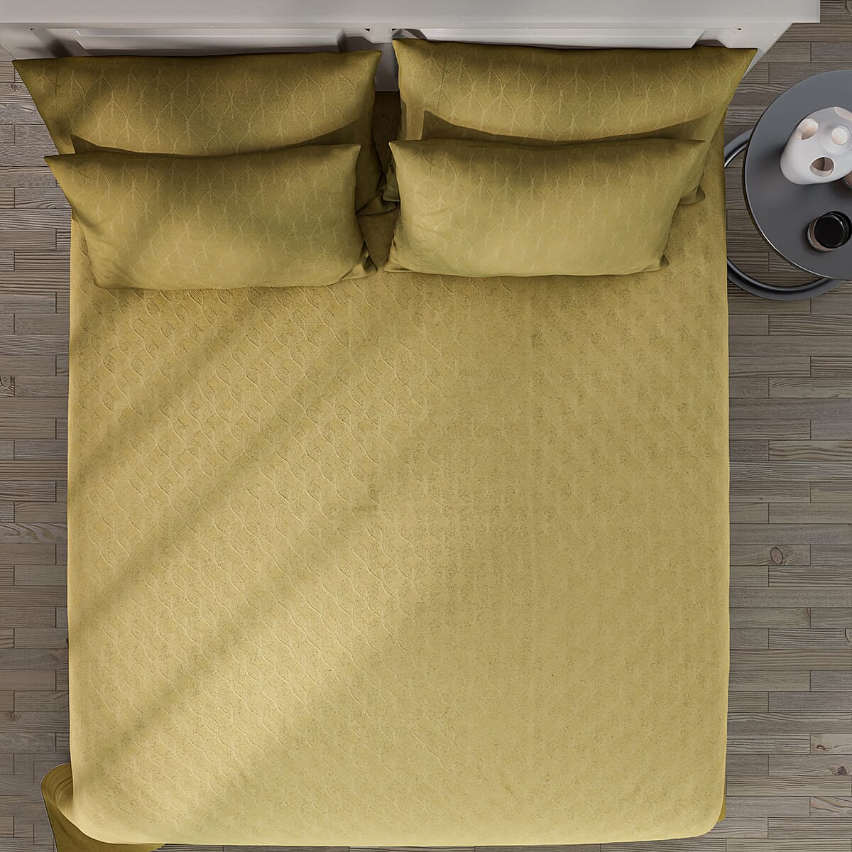 Homesmart Light Green Embossed 6pcs Polyester Sheet Set - Queen, Bed Sheets, Fitted Sheet, Bed Sheet Set, Microfiber Sheets image number 3