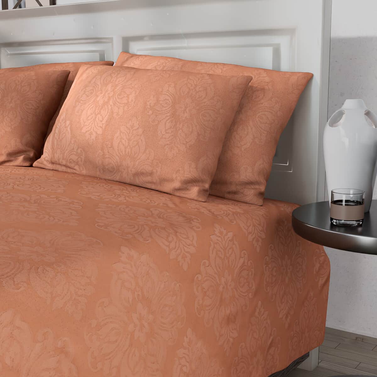 Homesmart Salmon polyester Embossed 6pcs Sheet Set - Queen image number 1